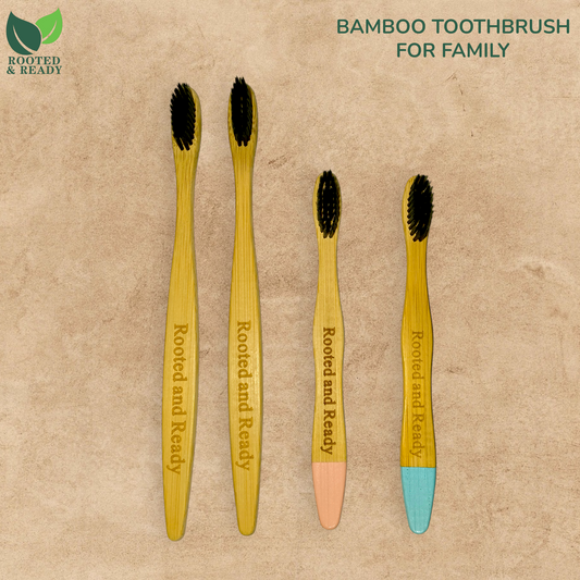 Family Eco-Pack: 4-Pack Bamboo Toothbrushes (2 Adult + 2 Kids) | Rooted & Ready