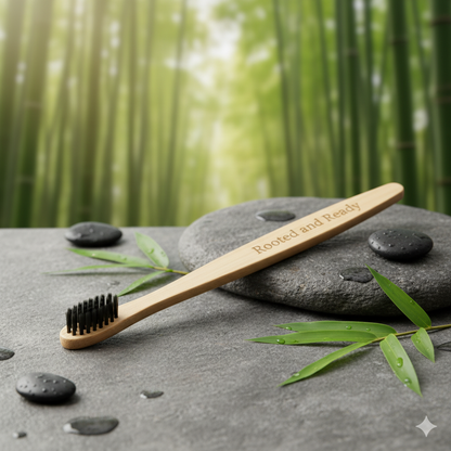 Bamboo Toothbrush | Activated Charcoal Bristles | Biodegradable, Plastic-Free | Rooted & Ready