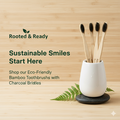 Bamboo Toothbrush - Pack of 4 | Activated Charcoal Bristles | Biodegradable, Plastic-Free | Rooted & Ready