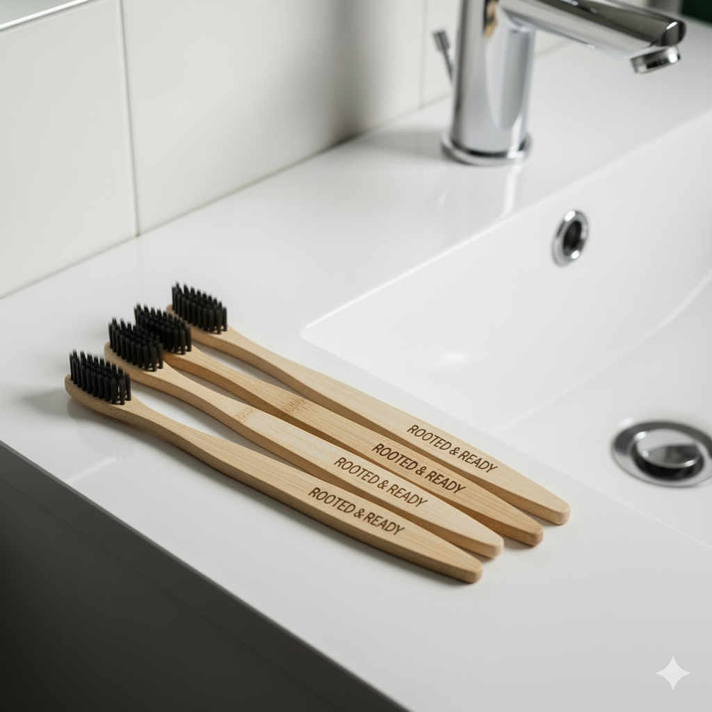 Bamboo Toothbrush - Pack of 4 | Activated Charcoal Bristles | Biodegradable, Plastic-Free | Rooted & Ready