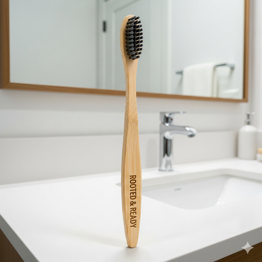 Bamboo Toothbrush | Activated Charcoal Bristles | Biodegradable, Plastic-Free | Rooted & Ready