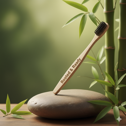 Bamboo Toothbrush | Activated Charcoal Bristles | Biodegradable, Plastic-Free | Rooted & Ready
