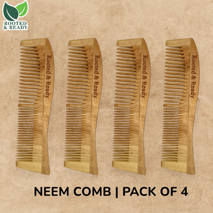 Pack of 4 Neem Wood Combs | Natural Hair Care | Anti-Dandruff & Eco-Friendly