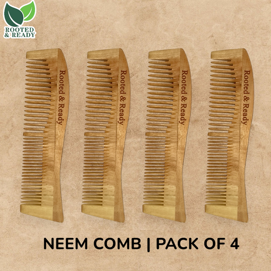Pack of 4 Neem Wood Combs | Natural Hair Care | Anti-Dandruff & Eco-Friendly
