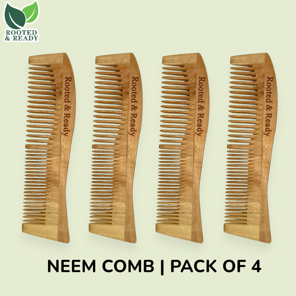 Pack of 4 Neem Wood Combs | Natural Hair Care | Anti-Dandruff & Eco-Friendly