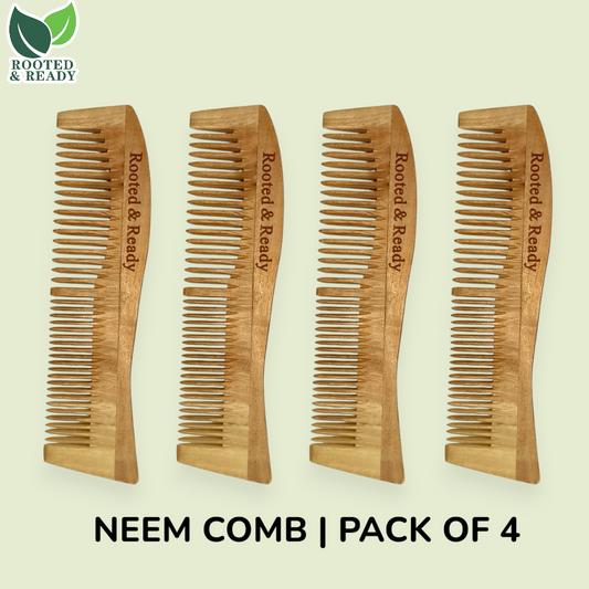 Pack of 4 Neem Wood Combs | Natural Hair Care | Anti-Dandruff & Eco-Friendly